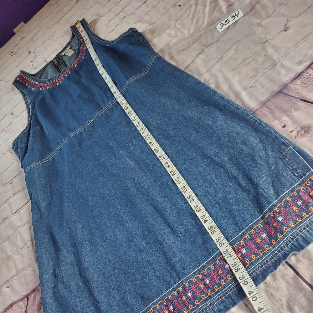 Vintage Expression Blue Denim Midi Dess Sleeveless Embroidered Sheath Size XL - Picture 8 of 8